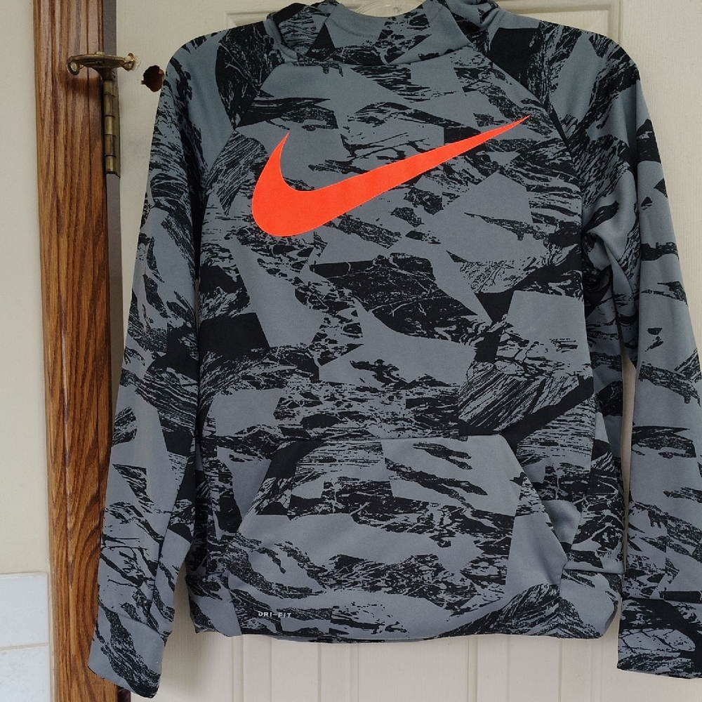 Nike Camo Hoodie with Orange Swoosh, Dri-Fit, like new!